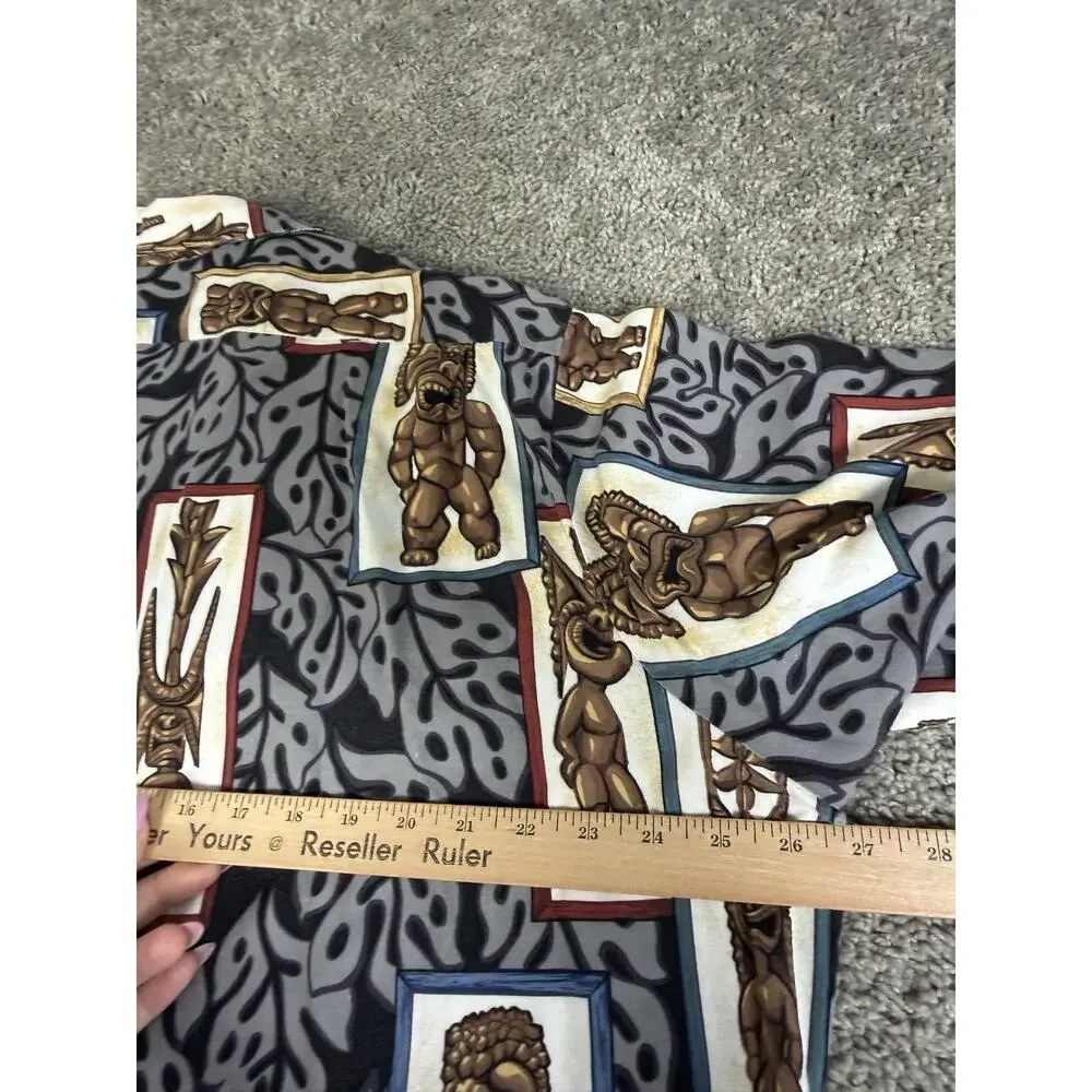 Hilo Hattie Shirt Mens 3XL Tiki God Print Short Sleeve Button Up Rayon